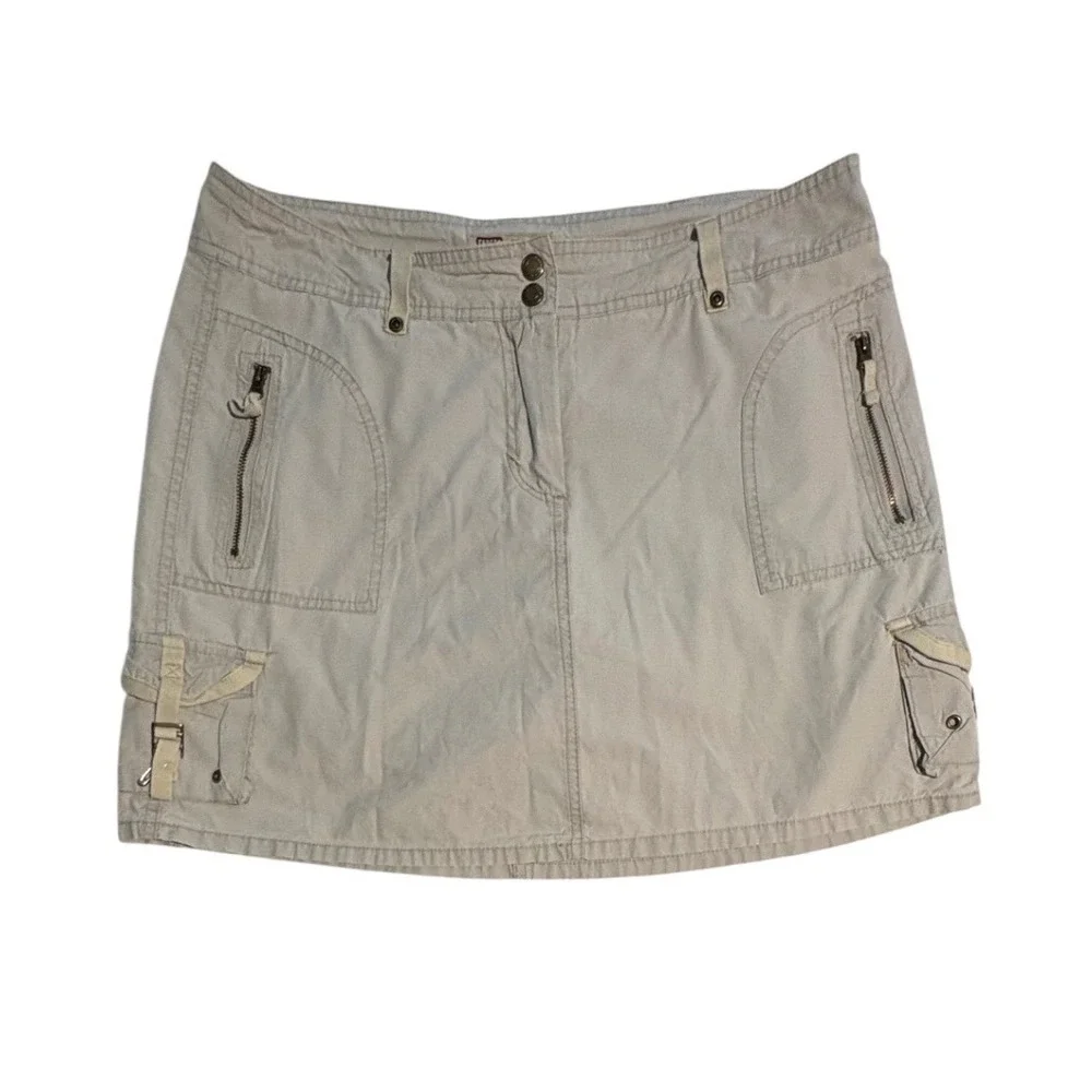 Faded Glory Originals Khaki Cargo Mini Skirt Washed Stone Cotton Size 10 Missy - Picture 1 of 5